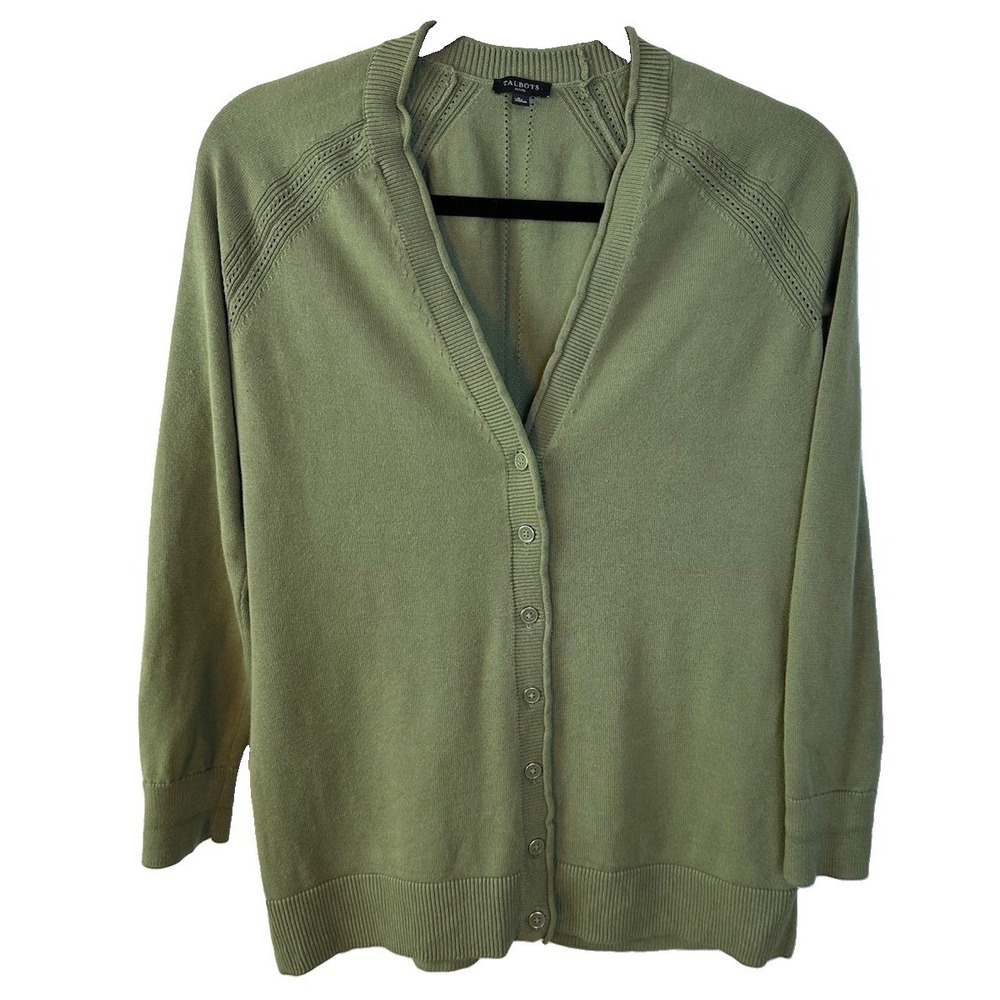 Talbots Button Front Cardigan V-neck Sage Green